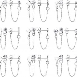 9 Pairs Chain Earrings Ear Cuffs Minimalist Bar Earrings With Chain Stainless Threader Stud Earrings For Women